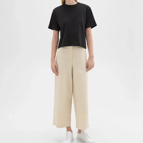 THEORY Women's Cotton Jersey Boxy Cropped T-Shirt, Black, Size S, M, L, XL